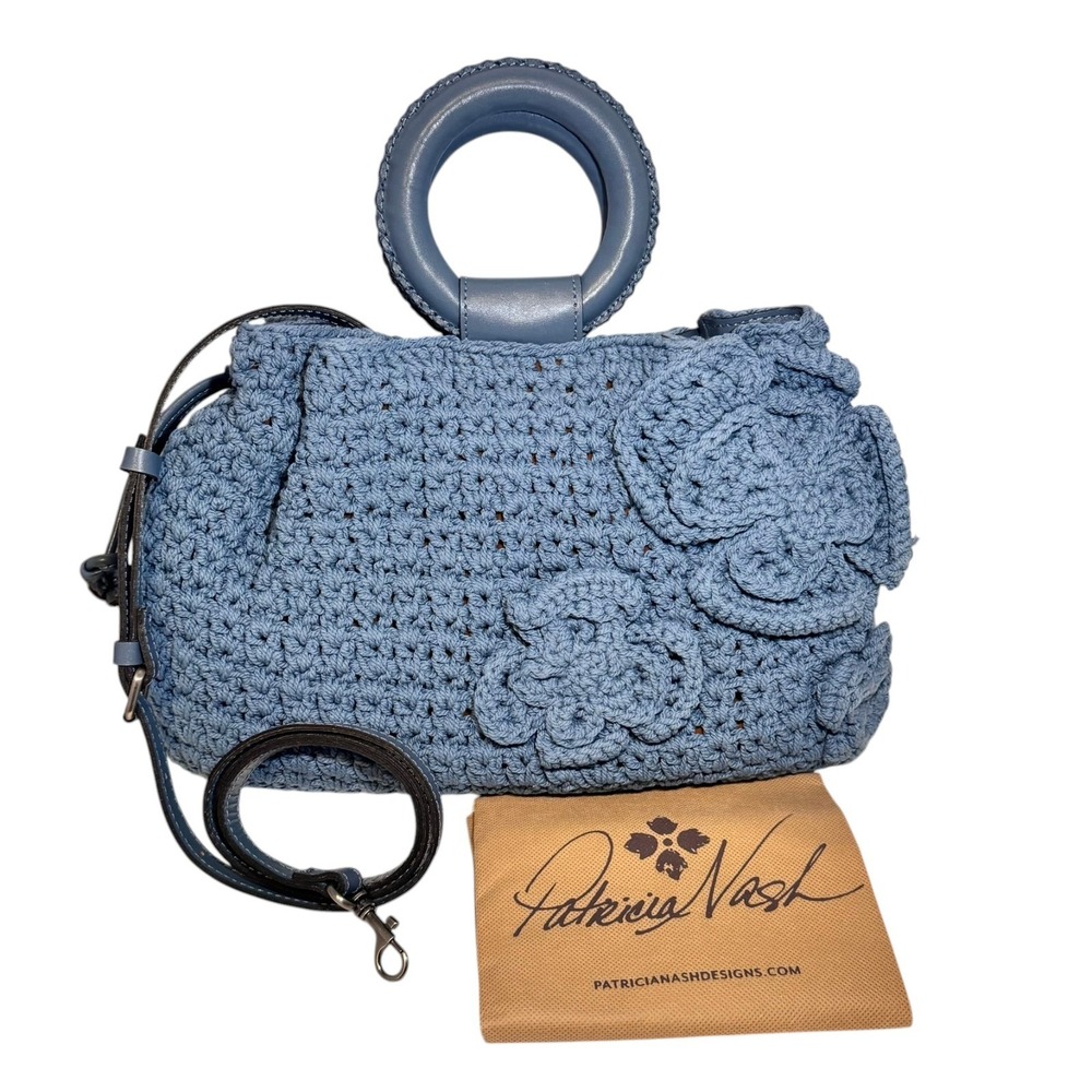 Patricia Nash Carlina Blue Floral Crochet Satchel Bag Handle Crossbody NWT